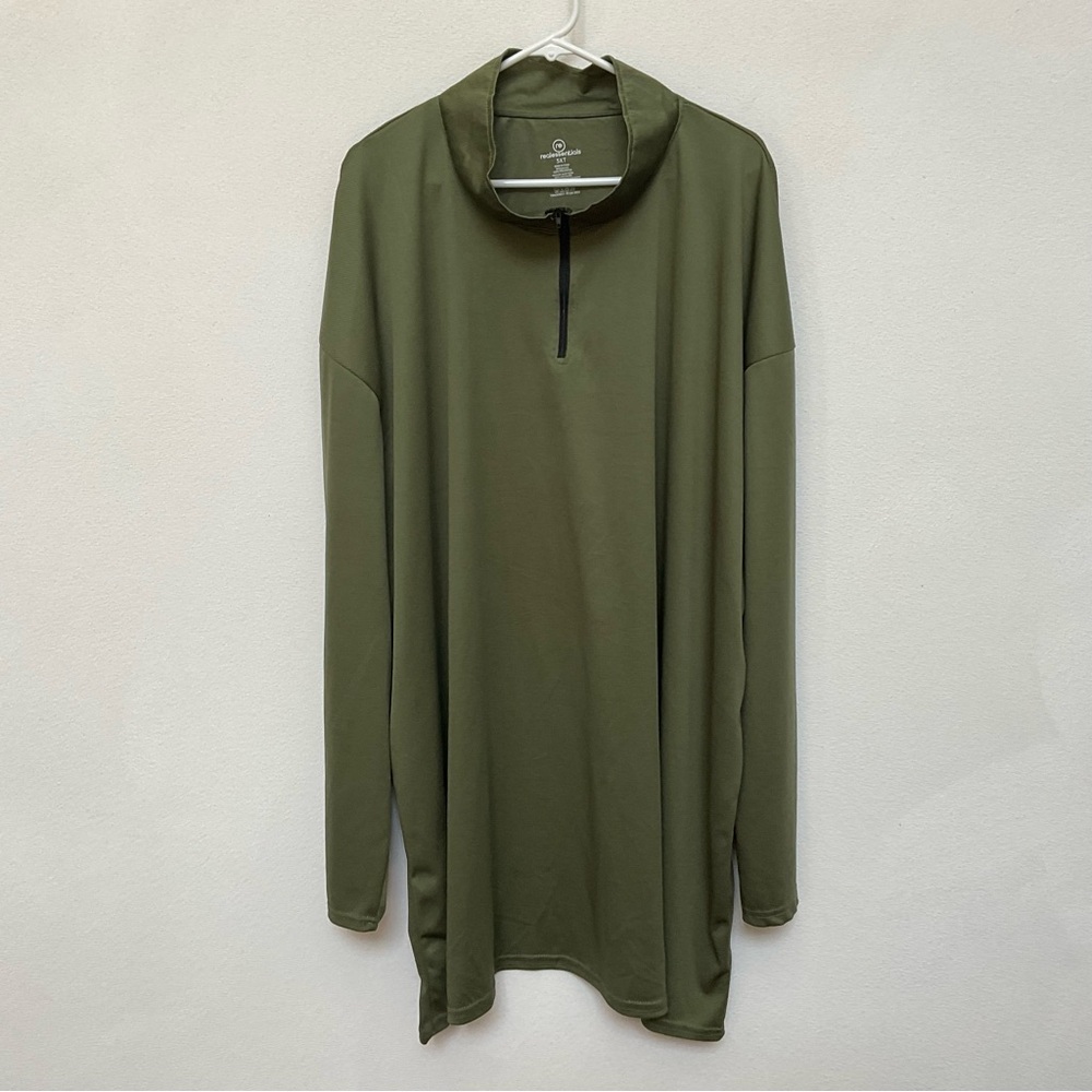 Realessentials Olive Green Quick Dry Quarter Zip Long Sleeve Size 5X Tall Men's